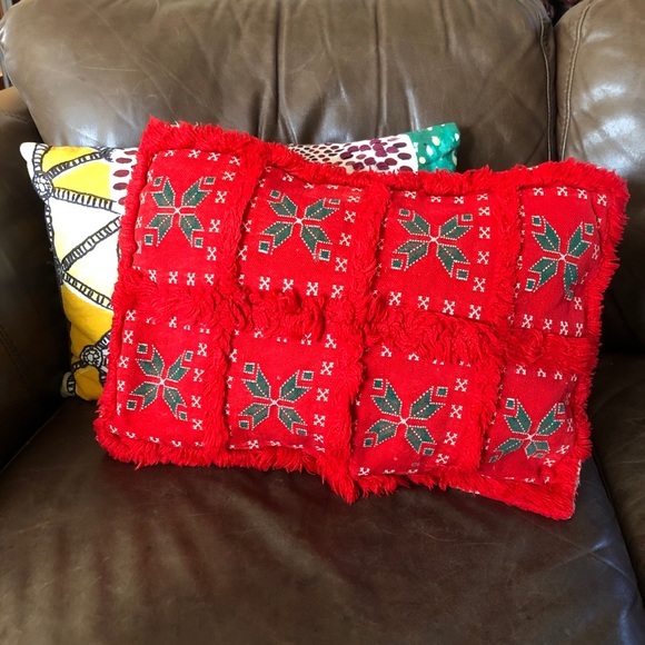 Vintage Moroccan Berber Wool Kilim Red Green Christmas Pillow Cover Sham - Picture 4 of 12